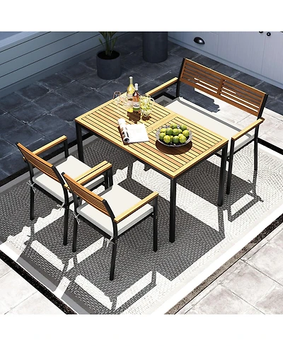 Costway 4 Pcs Patio Furniture Set with Acacia Wood & Metal Frame Umbrella 1 table