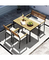 Costway 4 Pcs Patio Furniture Set with Acacia Wood & Metal Frame Umbrella 1 table