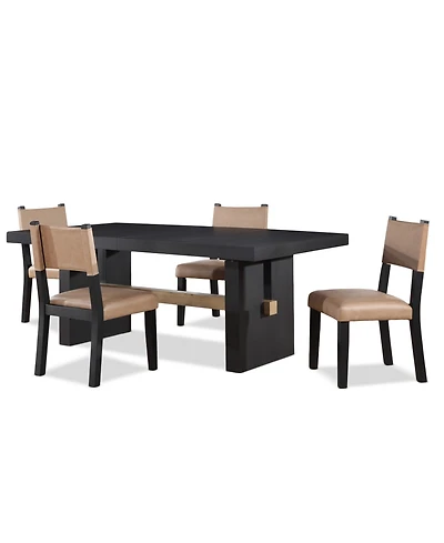 Macai 5-Pc. Wood Dining Set (Rectangular Table + 4 Faux Leather Side Chairs)