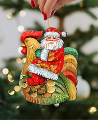 Designocracy Santa Rooster Wooden Christmas Ornament, Set of 2