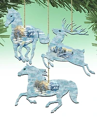 Designocracy Christmas Horse and Deer Wooden Ornaments Wall Decor, Set of 3