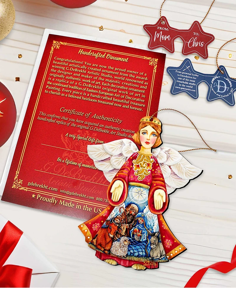 Designocracy Guardian Angel Wood Ornament, Set of 3