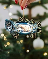 Designocracy Frosty Fish Wooden Christmas Ornament Set of 2