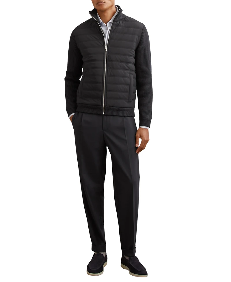 Reiss Men's Quilted Rib-Knit Funnel-Neck Jacket