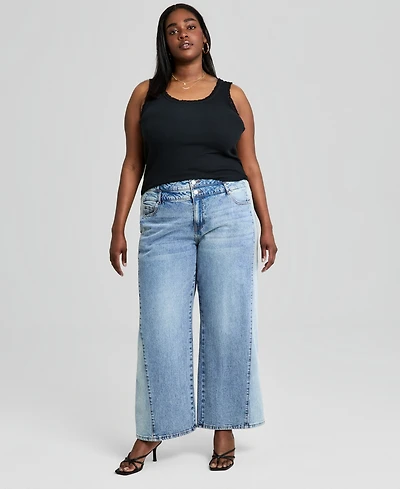 And Now This Trendy Plus Size Side-Panel Double-Button Jeans, Macy's Exclusive