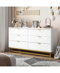 gaomon Modern 6-Drawer Bedroom Dresser with Large Storage and Gold Metal Accents for Entryway, Living Room or Closet