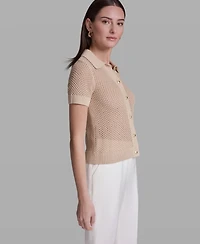 Bcbg Women's Short-Sleeve Button Front Collared Polo Top