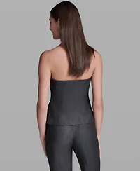 Bcbg Women's Faux Denim Strapless Button-Front Top