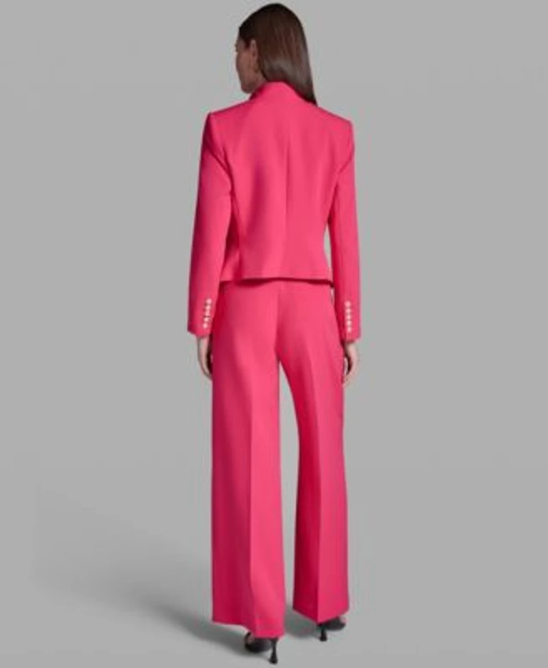 Womens Open Front Collared Jacket Belted Wide Leg Pants