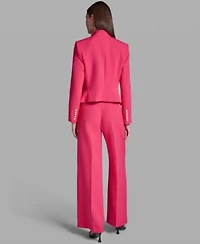 Womens Open Front Collared Jacket Belted Wide Leg Pants