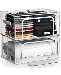 Sorbus Small Foldable Clear Plastic Storage Bags with Metal Frame & Carry Handles Organization for Bedding Linen & Clothing