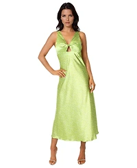 Bebe Women's Swiss Dot Satin Twist Front Maxi Dress