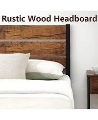 gaomon Full Metal Bed Frame with Rustic Headboard and Wood Slats, Heavy Duty Platform Bed Frame