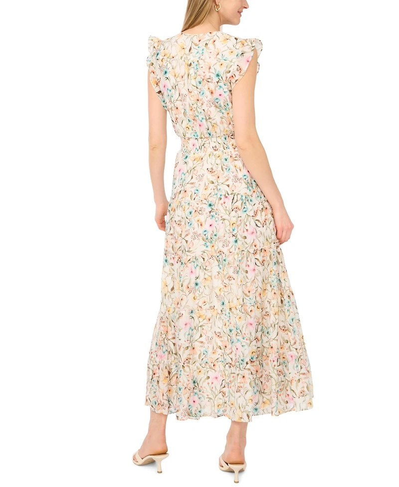 Vince Camuto Women's V-Neck Ruffle Detail Tiered Dress