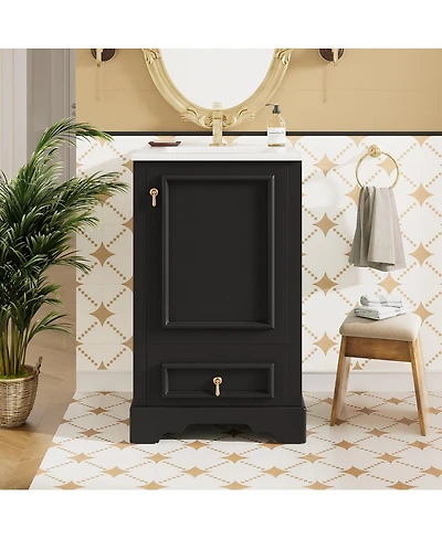 Sillysis 20" Bathroom Vanity with Ceramic Sink, Soft Close Door, Drawer & Adjustable Shelf for Small Spaces
