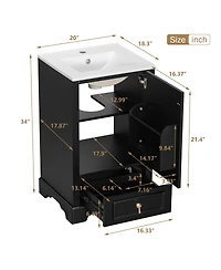 Sillysis 20" Bathroom Vanity with Ceramic Sink, Soft Close Door, Drawer & Adjustable Shelf for Small Spaces