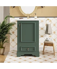 Sillysis 20" Bathroom Vanity with Ceramic Sink, Soft Close Door, Drawer & Adjustable Shelf for Small Spaces