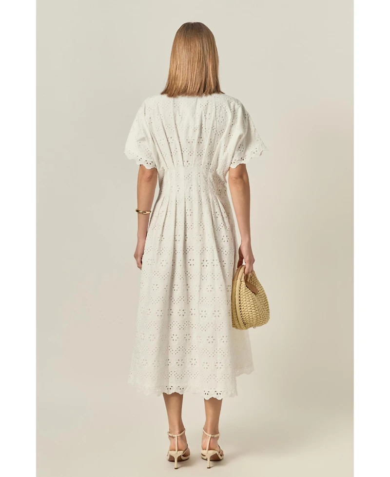 English Factory Women's Cinched Waist eyelet Midi Dress