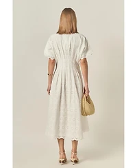 English Factory Women's Cinched Waist eyelet Midi Dress