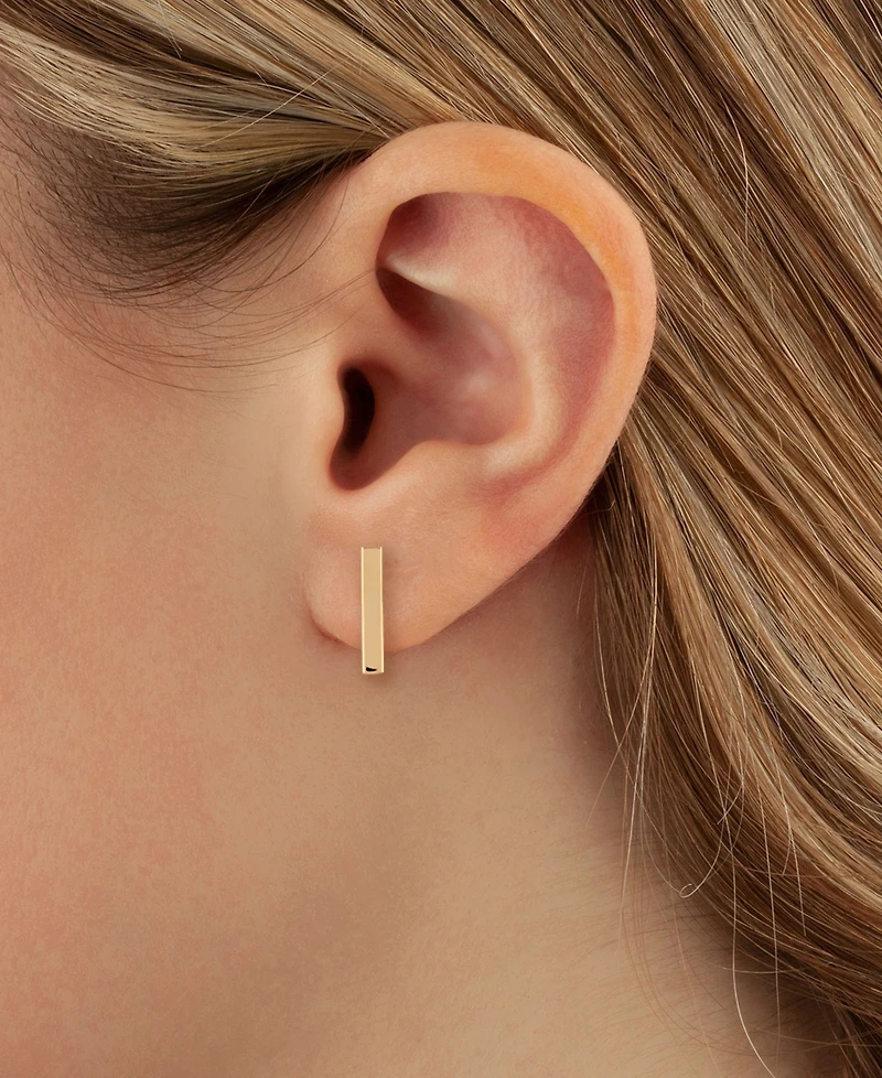 Flat Bar Stud Earrings Set 14k Yellow or Rose Gold