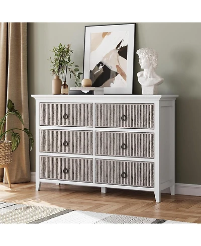 gaomon 6 Drawer Fluted Dresser for Bedroom, Modern Wave Panel Chest with Round Handles, Wood Storage Organizer, 47.2" Wide