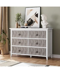 gaomon 6 Drawer Fluted Dresser for Bedroom, Modern Wave Panel Chest with Round Handles, Wood Storage Organizer, 47.2" Wide