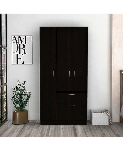 flynama Meredith 1Drawer Rectangle Armoire Wenge and White with Hanging Rod 7 Shelves and PullDown Door Cabinet