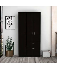 flynama Meredith 1Drawer Rectangle Armoire Wenge and White with Hanging Rod 7 Shelves and PullDown Door Cabinet