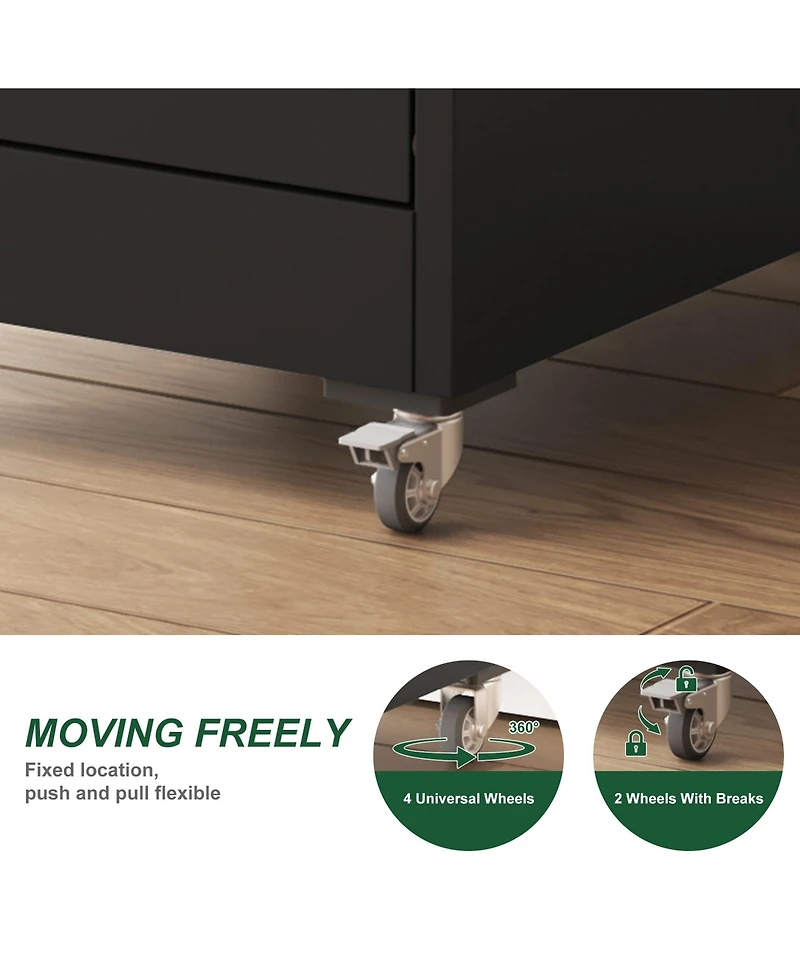 Rainsken 4 Drawer Locking Vertical File Cabinet on Wheels