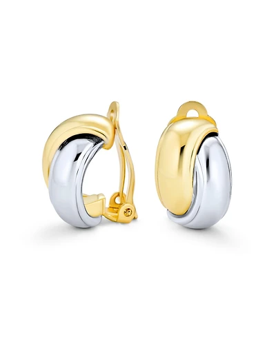 Bling Jewelry Classic Two Tone Interlocking Circle Clip-On Earrings Silver & Gold Plated