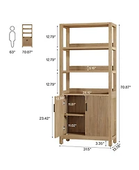Tribesigns 70.9'' Tall Wooden Bookshelf - Stylish Bookcase with Storage Cabinet and Doors