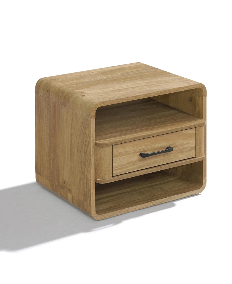 LuxenHome Small Night Stand with Drawer, 15.7" H Light Oak Bedside Table for Bedroom, Living Room