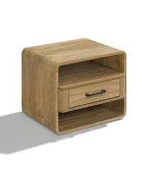 LuxenHome Small Night Stand with Drawer, 15.7" H Light Oak Bedside Table for Bedroom, Living Room
