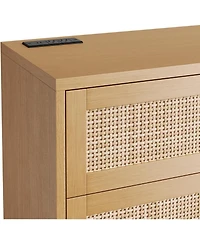 gaomon Drawer Tall Rattan Dresser, Modern Wooden Storage Chest with Handles & Wide Top for Living Room Bedroom Hallway Entryway
