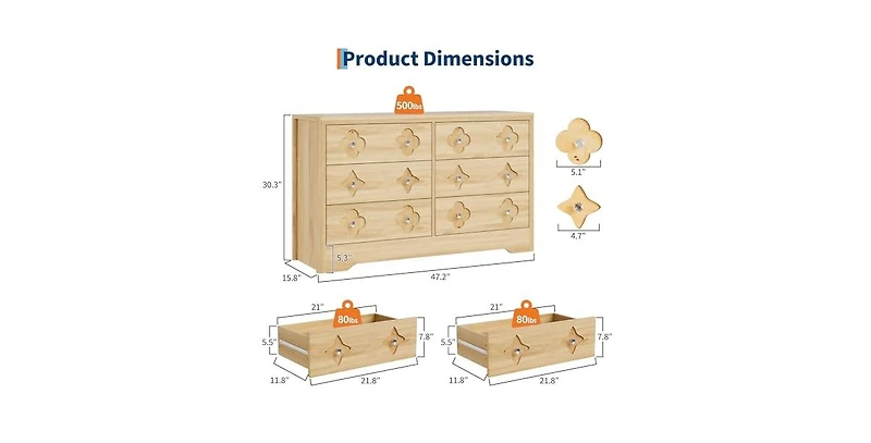 gaomon Drawer Dresser for Bedroom Wide Dresser, Boho Chest of Drawers, Wooden Chest with Clothes Storage Cabinet
