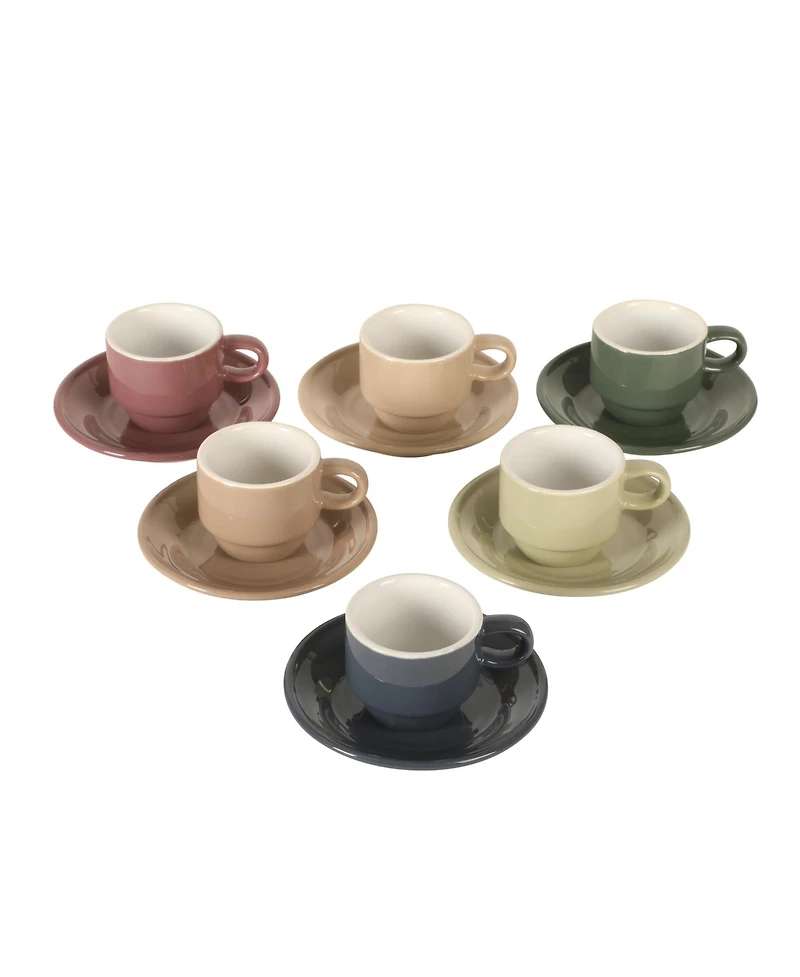 Gibson Elite Sensations 13 Piece Espresso Cup Set with Metal Rack, Stoneware Espresso Cups & Saucers, Stackable Coffee Set, Cafe Style