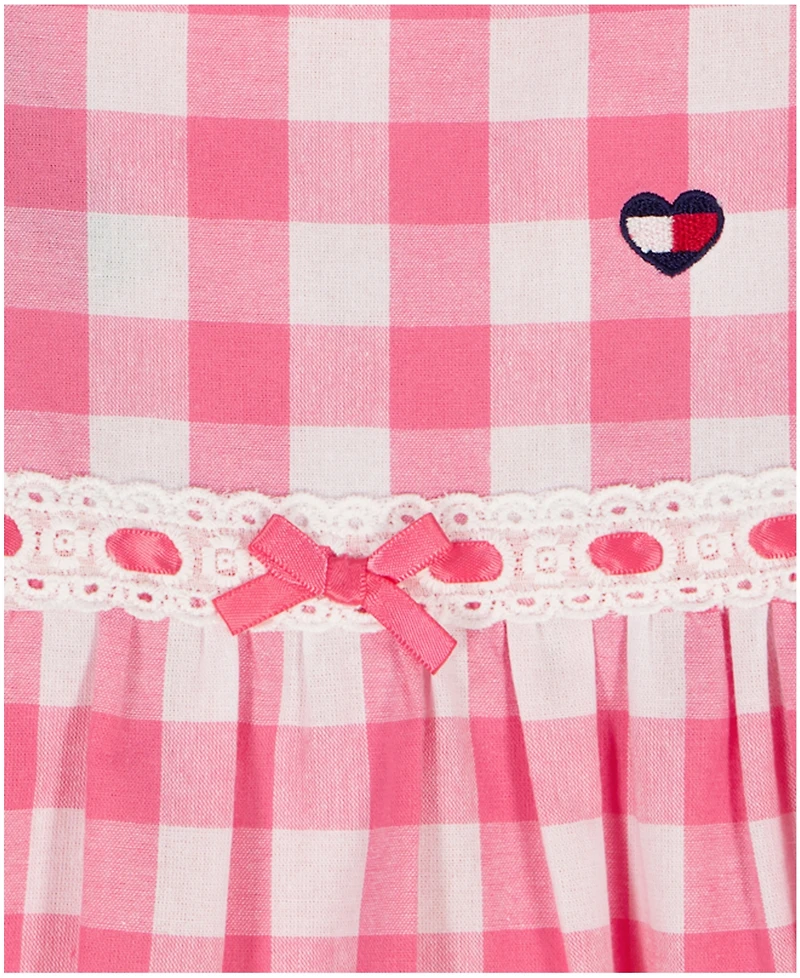 Tommy Hilfiger Baby Girls' Ruffle Trim Gingham Dress and Diaper Cover, 2-Piece Set