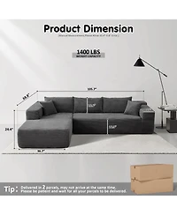 Xizzi 104" No Assembly Required Cloud Sectional Sofa, L-Shape Couch Chaise Lounge with Deep Seat and Wide Armrest for Living Room Bedroom