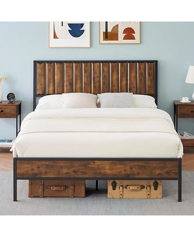 gaomon Rustic Full Bed Frame With Headboard Metal Platform Farmhouse Heavy Duty No Box Spring Easy Storage