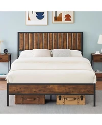 gaomon Rustic Full Bed Frame With Headboard Metal Platform Farmhouse Heavy Duty No Box Spring Easy Storage