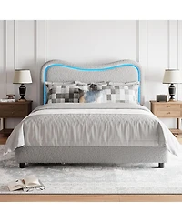 gaomon Full Size Led Bed Frame with 2 Drawers and Headboard Cute Upholstered Bed Storage Sturdy Platform No Box Spring Grey