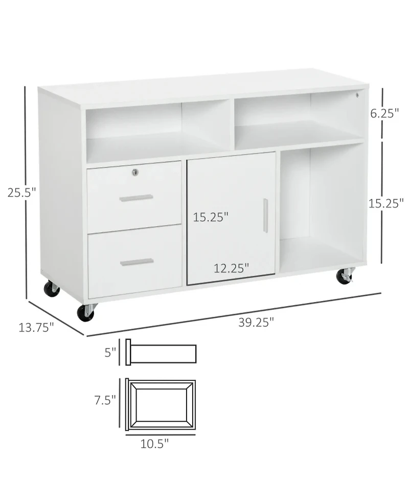 Rainsken Mobile Storage Cabinet, Printer Stand Unit, Home Office Organizer with 3 Shelves, 2 Drawers and a Cabinet for Study Room