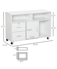 Rainsken Mobile Storage Cabinet, Printer Stand Unit, Home Office Organizer with 3 Shelves, 2 Drawers and a Cabinet for Study Room