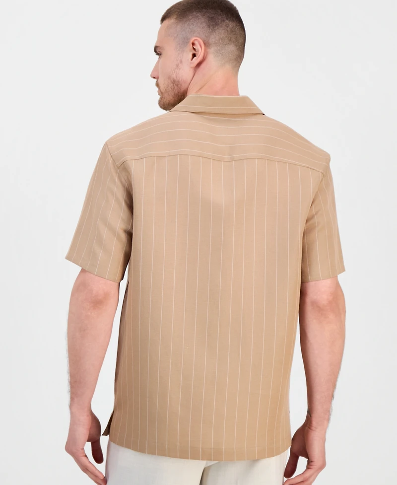 Alfani Men's Short-Sleeve Linen-Blend Shirt, Macy's Exclusive - Simple Stripe Yd