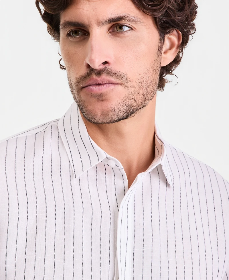 Alfani Men's Long-Sleeve Striped Button-Up Shirt, Macy's Exclusive - Linen Stripe Yd