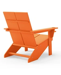 Outdoor Hdpe Modern Adirondack Chair with Folding Patio Ottoman and Cup Holder