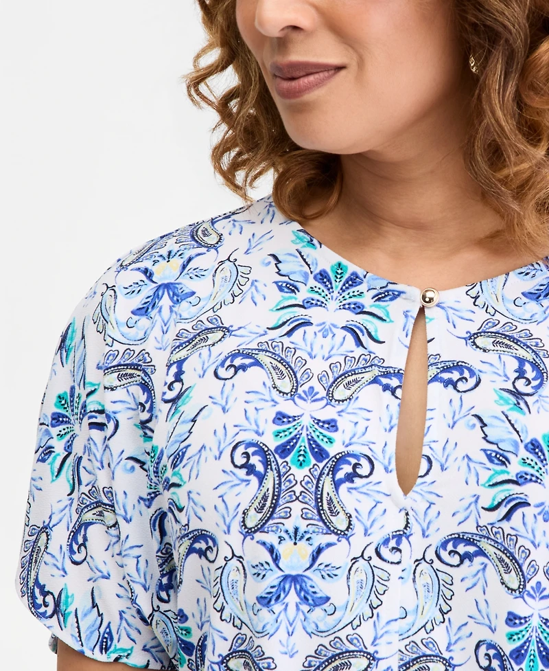 Jm Collection Women's Short Dolman Sleeve Printed Keyhole Knit Top, Macy's Exclusive
