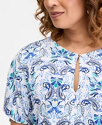 Jm Collection Women's Short Dolman Sleeve Printed Keyhole Knit Top, Macy's Exclusive