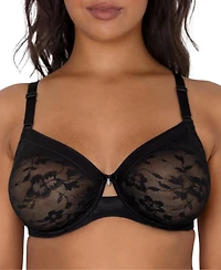 Curvy Couture Women's No Show Lace Unlined Underwire Bra