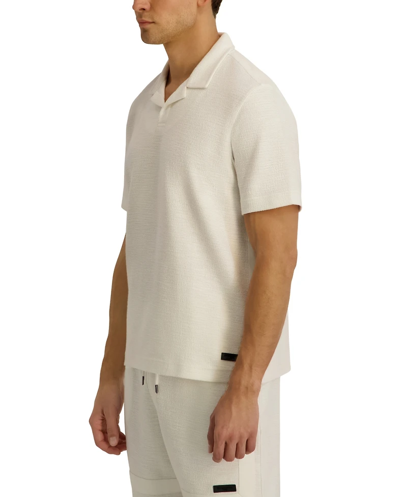Karl Lagerfeld Paris Men's French Terry Johnny Collar Short-Sleeve Polo Shirt